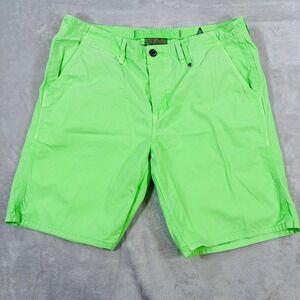 Paperbacks Mens Neon Green Cotton Casual Shorts Size 34 Button Fly Summer